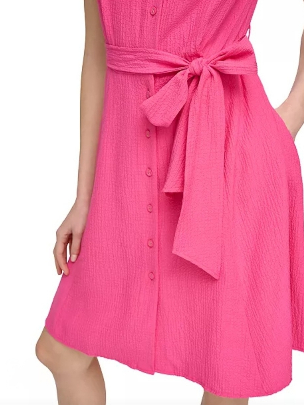 Calvin Klein Hibiscus Pink Sleeveless Button-Down Midi Dress Size 14 NWT - Picture 14 of 15